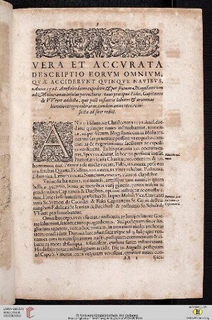 Vera et accurata descriptio eorum omnium, quae acciderunt quinque navibus