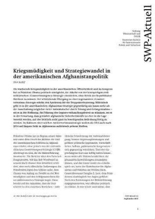Kriegsmüdigkeit und Strategiewandel in der amerikanischen Afghanistanpolitik