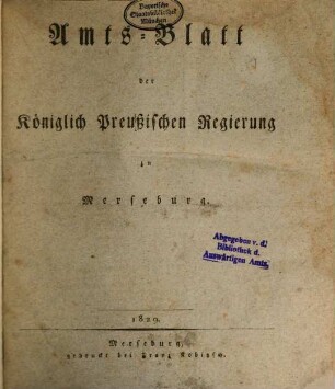 Amtsblatt der Regierung zu Merseburg. 1829