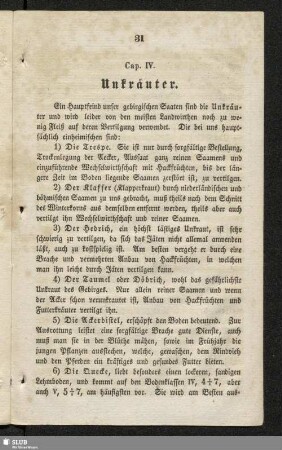 Cap. IV. Unkräuter