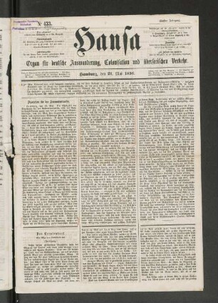 No. 433. Hamburg, den 21. Mai 1856.