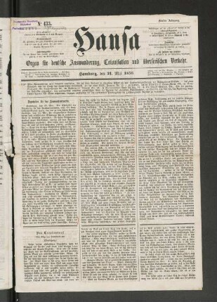 No. 433. Hamburg, den 21. Mai 1856.