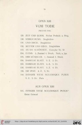 Opus XIII. Vom Tode (Nr. 129-141)