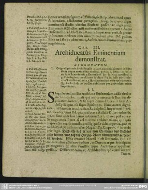 Cap. III. Archiducatus Eminentiam demonstrat