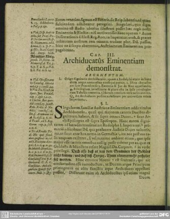 Cap. III. Archiducatus Eminentiam demonstrat