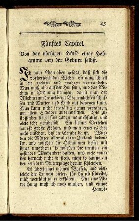 Fünftes Capitel. Von der nöthigen Hülfe einer Hebamme bey der Geburt selbst.