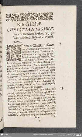 Reginae Christianissimae jura in Ducatum Brabantiae, & alois Ditionis Hispanicae Principatus