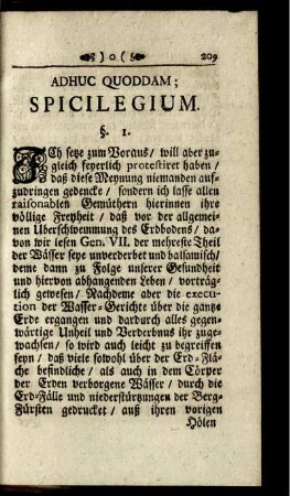 Adhuc Quoddam; Spicilegium.