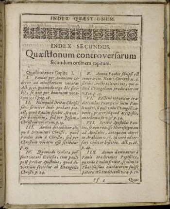 Index Secundus. Quæstionum controversarum secundum ordinem capitum.
