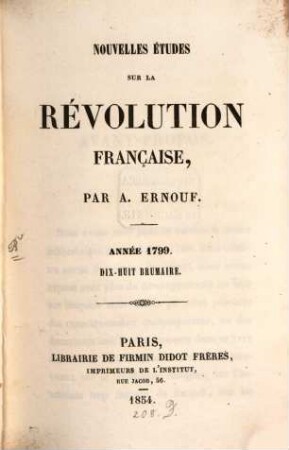 Nouvelles études sur la révolution française : année 1799 : dix-huit brumaire