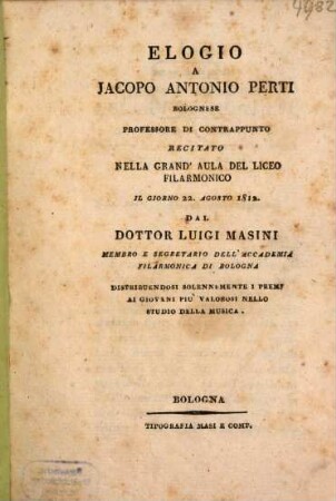 Elogio a Jacopo Antonio Peti Bolognese, Professore di Contrappunto