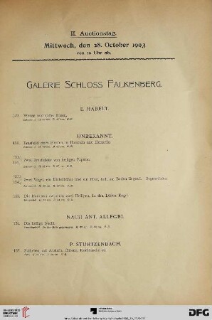 II. Auctionstag: Mittwoch, den 28. Oktober 1903 (Nr. 149-228)