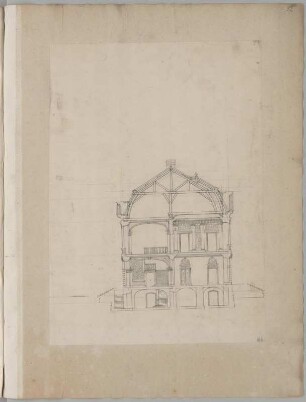 Rees-Haldern, Haus Sonsfeld, Corps de logis, Querschnitt : Rees-Haldern, Haus Sonsfeld, Corps de logis, Querschnitt, Jean de Bodt. Feder, Graphit/Papier. 50,9 x 39 cm (Blatt), 39,1 x 27,8 cm (aufgeklebte Zeichnung).