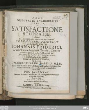 Disputatio Inauguralis Iuridica, De Satisfactione Stupratae