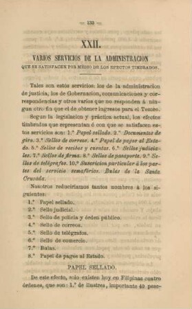 XXII. Varios servicios de la administracion