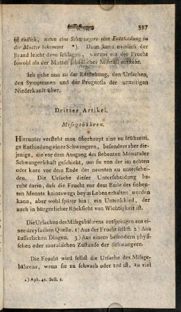 527-532, Dritter Artikel. Missgebähren.