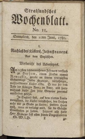 No. 11. Sonnabend, den 10ten Junii, 1780.