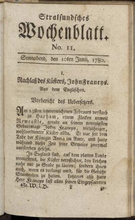 No. 11. Sonnabend, den 10ten Junii, 1780.