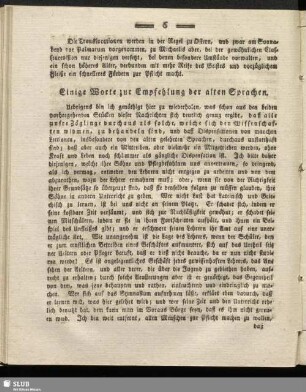 Einige Worte zur Empfehlung der alten Sprachen