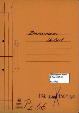 Personenheft Herbert Zimmermann (*19.10.1913), SS-Hauptsturmführer