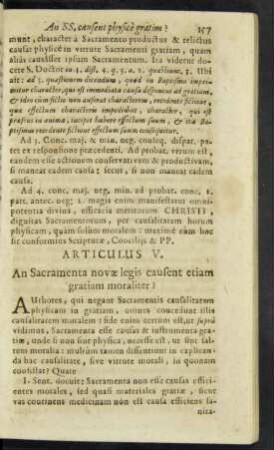 Articulus V. An Sacramenta novae legis causent etiam gratiam moraliter.