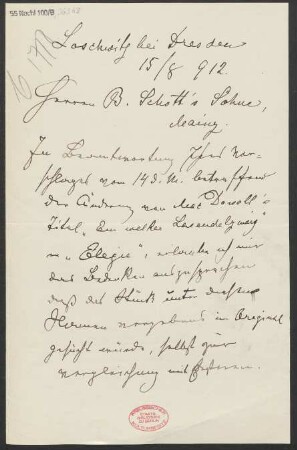 Brief an B. Schott's Söhne : 15.08.1912