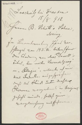 Brief an B. Schott's Söhne : 15.08.1912