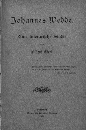 Johannes Wedde : eine litterarische Studie