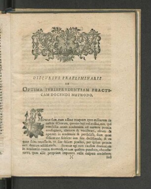 Discvrsvs Praeliminaris De Optima Ivrisprvdentiam Practicam Docendi Methodo.