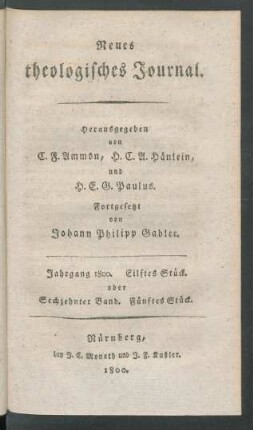 Jahrgang 1800. Eilftes Stück. oder Sechzehnter Band. Fünftes Stück