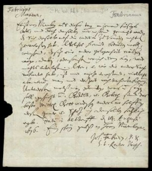 Brief von Johann Fabricius an Christoph Enoch Buchta