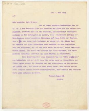Brief an Emil Kronke : 01.06.1917