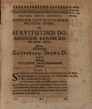 Thesium iustineanearum velitatio septima de servitutibus dominioque rerum singularum civili
