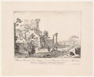 Landschaft mir Dorf, Ruinen und einem Reiter, aus der Folge "Varia Marci Ricci pictoris praestantissimi experimenta", Bl. 13