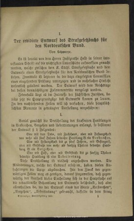 I. Der revidirte Entwurf des Strafgesetzbuchs für den Norddeutschen Baund