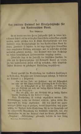 I. Der revidirte Entwurf des Strafgesetzbuchs für den Norddeutschen Baund