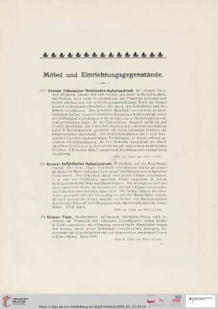 Möbel und Einrichtungsgegenstände (Nr. 272 - 280)