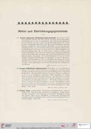 Möbel und Einrichtungsgegenstände (Nr. 272 - 280)