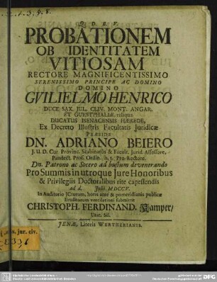 Probationem Ob Identitatem Vitiosam
