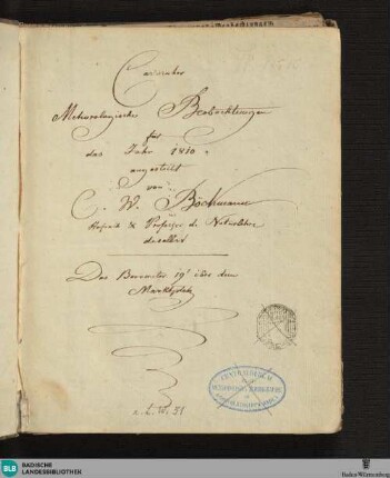 1810: Carlsruher meteorologische Beobachtungen vom Jahr 1810