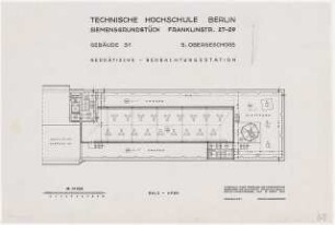 Technische Hochschule Berlin Erweiterung Franklinstraße. Flugtechnisches Institut und Institut für Photogrammetrie (ehem. Siemens-Halske-Werke, Kabelwerk und Werkstätten): Gebäude 31, Grundriss 5.OG (Geodätische Beobachtungsstation), 1:100
