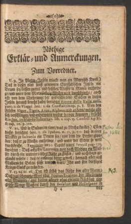 Nöthige Erklär- und Anmerckungen.