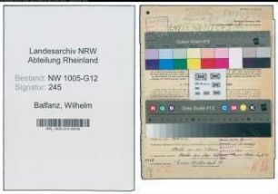 Entnazifizierung Wilhelm Balfanz , geb. 20.10.1908 (Monteur)
