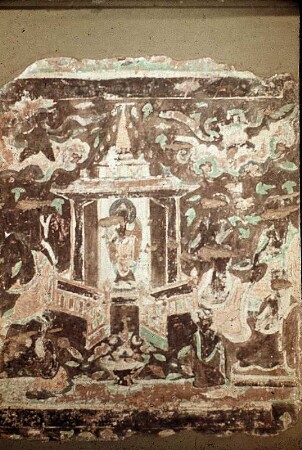 Verehrung Buddhas durch Mönche und Gottheiten