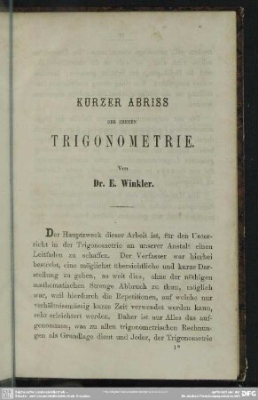 Kurzer Abriss der ebenen Trigonometrie