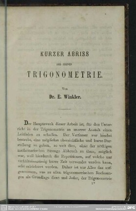 Kurzer Abriss der ebenen Trigonometrie