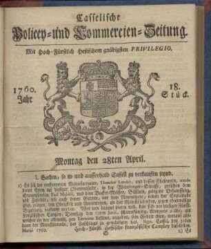 18. Stueck, Montag den 28ten April 1760