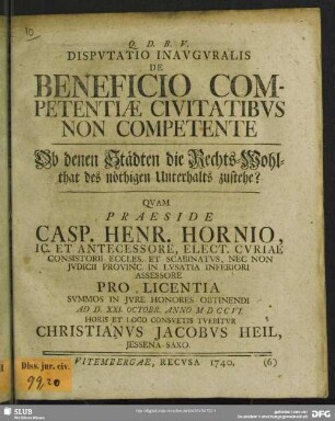 Disputatio Inauguralis De Beneficio Competentiae Civitatibus Non Competente