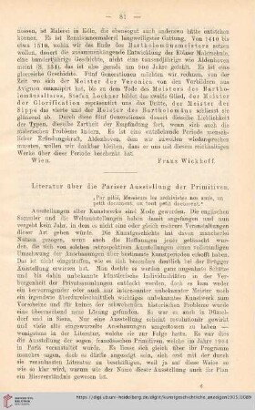 Literatur über die Pariser Ausstellung der Primitiven