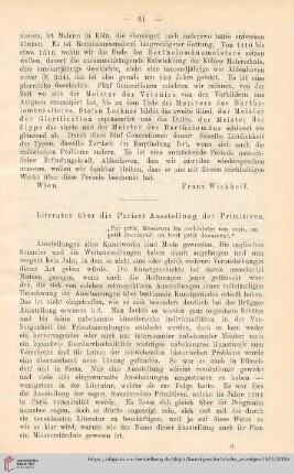 Literatur über die Pariser Ausstellung der Primitiven